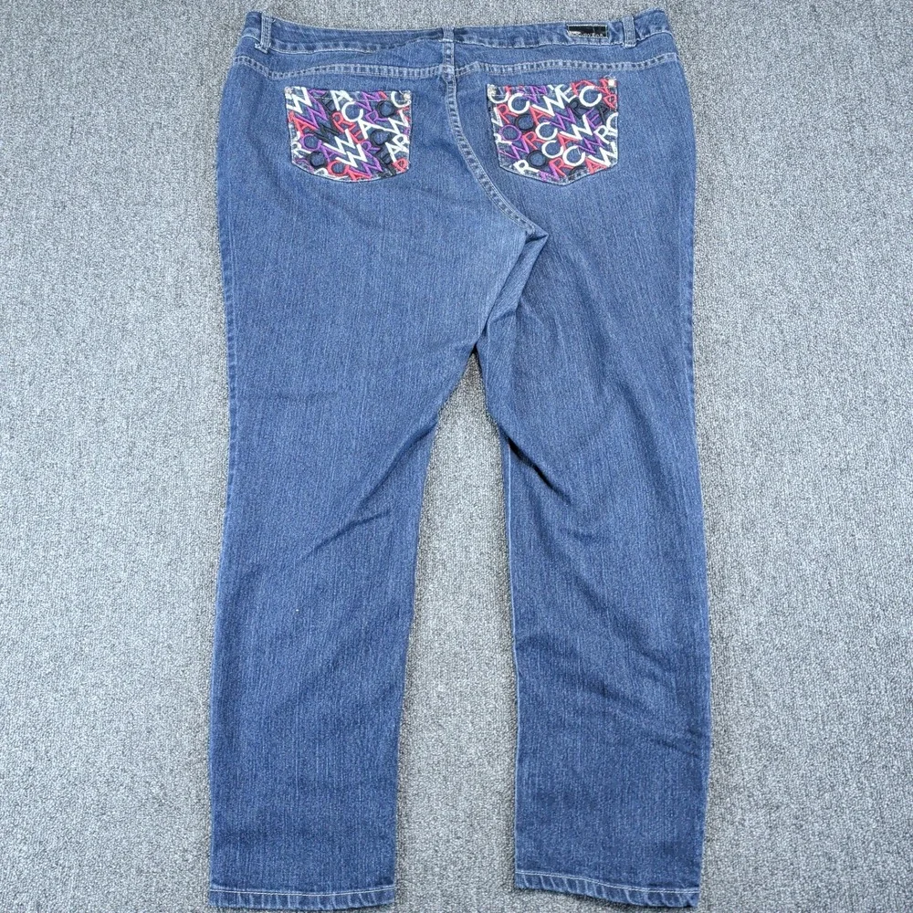Rocawear Y2K Embroidered Logo Pocket Jeans Women 24 Blue Cotton Stretch Straight